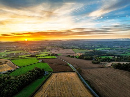 Colours of Devon Farms and Fields over Berry Pomeroy from a drone, Totnes, England, United Kingdom