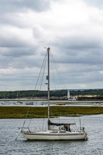 Boats and Marshes over Hurst Spit, Milford on Sea, Lymington, Hampshire, UK