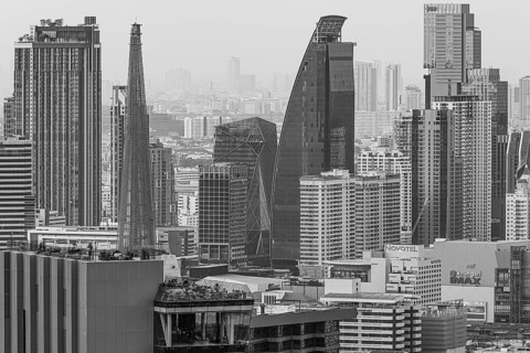 Over the rooftops of Bangkok, view from the Moon Bar on the roof terrace of the Banyan Tree hotel,