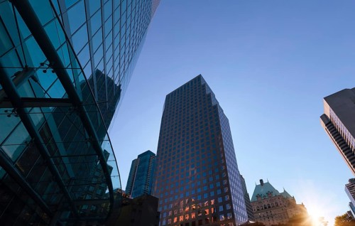 Scenic Vancouver financial district skyline in the city downtown near Robson square
