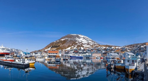 Honningsvag bay, island of Mageroya in Finmark county, Norway. Famous cruise and tourist