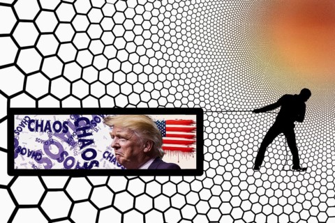Symbolic image, Trump and world chaos, chaos ending by moving, Europe and EU, Venezuela, Canada,