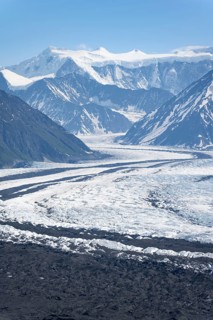 View of impressive mountain landscape with Matanuska glacier and glaciated mountain peaks, Lion's