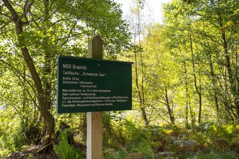 Information sign at Schwarzer See, Kesselsee, Granitz Nature Reserve, Southeast Rügen Biosphere