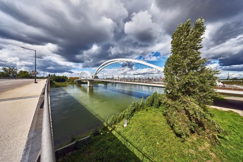 Europe bridge, car and pedestrian bridges, Beatus Rhenanus bridge, pedestrian and tram bridge,