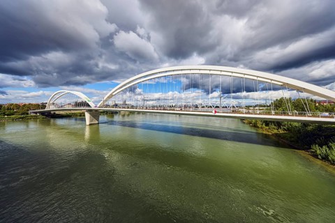 Beatus-Rhenanus bridge, pedestrian and tram bridge, architect Marc Barani, Rhine river, border