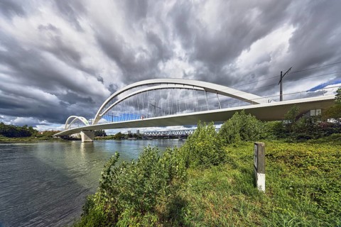Beatus-Rhenanus Bridge, architect Marc Barani, pedestrian and tram bridge, Rhine river, border