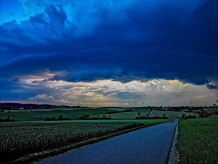 Supercell, approaching thunderstorm with impressive and threatening cloud formation, a thunderstorm
