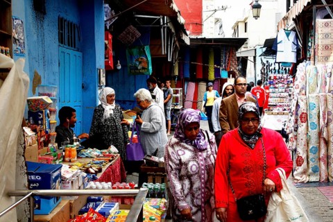 Hustle and bustle in the colorful medina of Rabat with many market stalls, Rabat-Salé-Kénitra,
