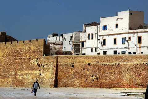 White buildings on an old sandstone fortification in the medina of Safi, Safi, Doukkala-Abda,
