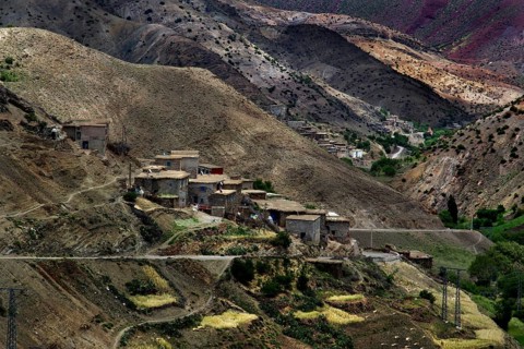Mountain village nestled in the countryside along the route from Demnate to Ouarzazate