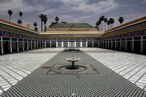 Magnificent courtyard of the Bahia Palace with ornate mosaic floor, Marrakech, Marrakesh-Safi,