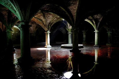 Gothic cistern with water and reflections in the Cité Portugaise of El Jadida, El Jadida, null,