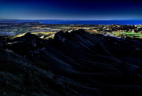 Impressive view of mountain landscape under clear sky in daylight, Te Mata Peak, New Zealand