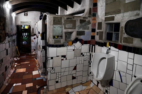 Artistically designed toilet room with mosaic tiles in Kawakawa, Kawakawa, New Zealand