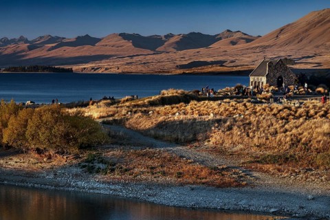 The Good Shepherd Church on the shores of Lake Tekapo in picturesque countryside, Lake Tekapo, New