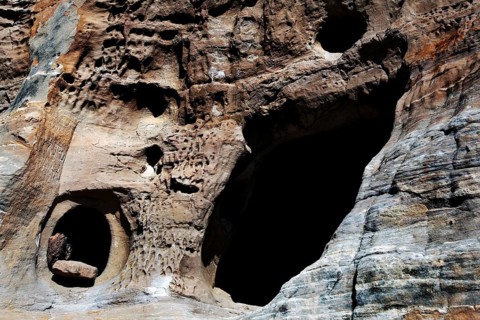 Hermit caves near the rock church Abba Daniel Krokor, impressive and original, Gheralta Mountains,