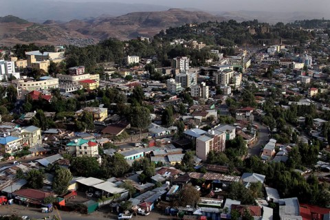 Panoramic view of Gondar city and surrounding hills