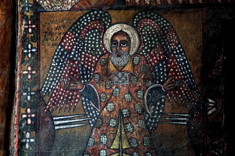 Wall painting in Debre Berhan Selassie depicting an angel with spread wings