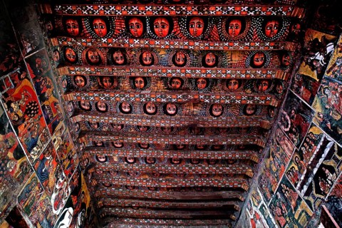 Artistic ceiling paintings in Debre Berhan Selassie church, Gondar, Ethiopia
