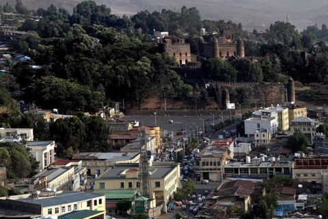 Panoramic view of Gondar with Gemp in the background and surrounding town