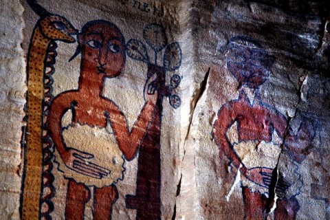 Impressive fresco in the rock church Debre Mariam Krokor, Gheralta Mountains, zero, Ethiopia