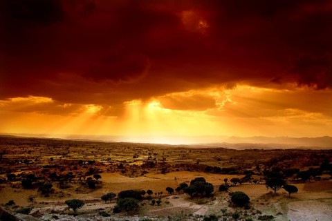 Dramatic sunset over the extensive area near Hawzien, Hawzien, zero, Ethiopia