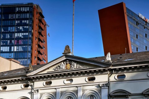 Modern skyscrapers and historic buildings in Klaipeda New Town, Klaipeda, Klaipeda County,