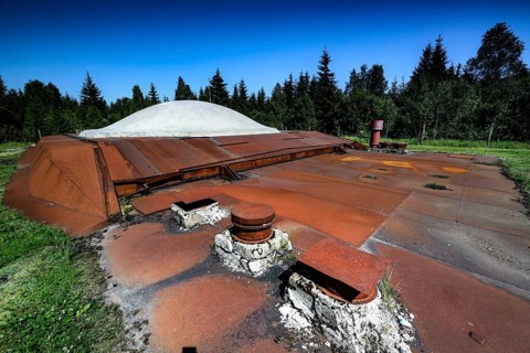 Rusty structure of a Soviet rocket base in Zemaitija National Park, Plokstine, Zemaitija, Lithuania