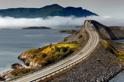 Storseisund Bridge on the Atlantic Road, an elegant curved road connection across the sea,