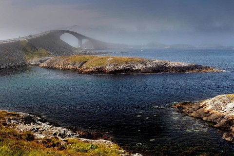 Storseisund Bridge stretches elegantly across the sea at the Atlantic Strait, Atlanterhavsveien,