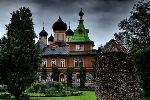 Main Orthodox church in the Pühtitsa nunnery with surrounding nature, Kuremäe, Estonia