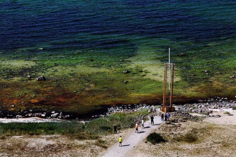 Monument on the coast of Tahkuna with green and blue water scenery, Hiiumaa, Tahkuna, Estonia