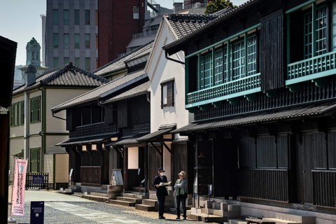 Traditional houses in Dejima with a mix of historic and modern elements, Nagasaki, Kyushu, Japan