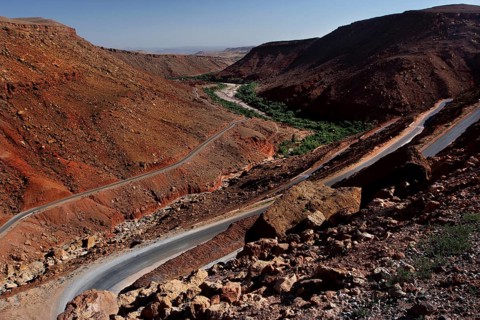 Serpentine-like road through the rocky landscape of the Ounilla Gorge