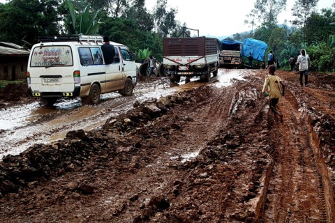 Muddy and difficult road conditions on the route between Yirga Alem and Yabello