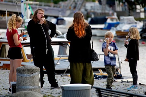 People enjoying ice cream at Porvoo Marina, Porvoo, Finland