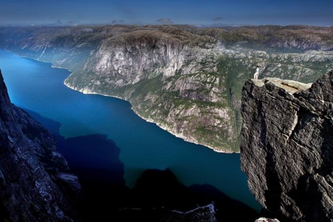 Breathtaking view of Lysefjord along high cliffs, Lysefjord, Rogaland, Norway