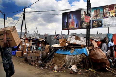 Hustle and bustle on the Mercato in Addis Ababa, with stalls and crowds, Addis Ababa, zero,