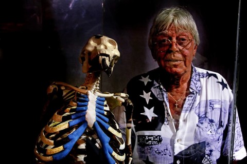 Person next to the famous Lucy skeleton in the National Museum of Addis Ababa, Addis Ababa,