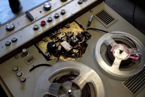 Tape recorder in the KGB Museum at Hotel Viru with historical monitoring equipment, Tallinn, Harju,