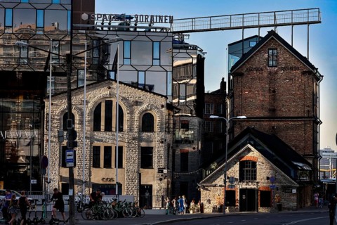Combination of modern and historic buildings in the Rotermann quarter in Tallinn with urban
