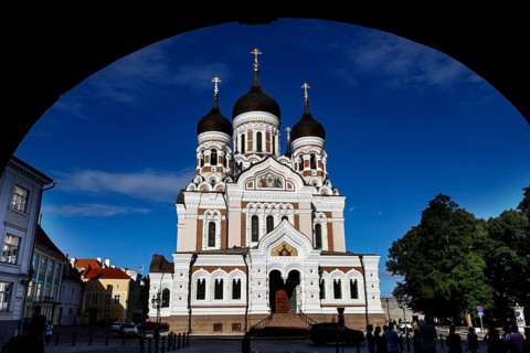 The imposing Alexander Nevsky Cathedral stands out against the blue sky, Tallinn, zero, Estonia
