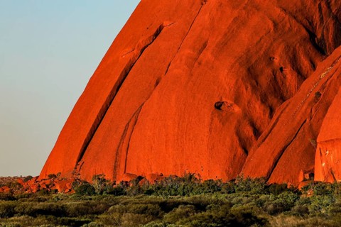 Close-up of Uluru with detailed reddish rocks, Uluru, Northern Territory, Australia