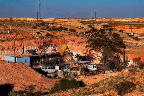 House in a dry, barren desert landscape by Coober Pedy, Australia, Coober Pedy, South Australia,