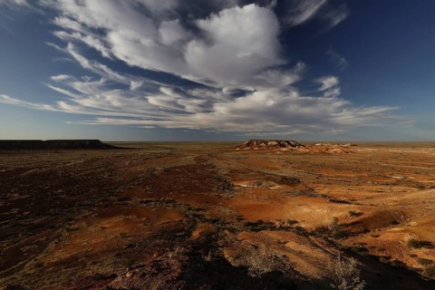 Endless desert landscape under a dramatic sky in the breakaways, zero