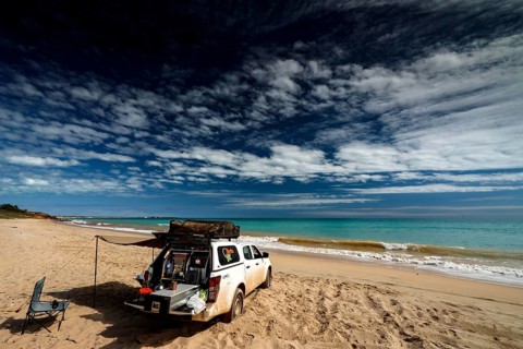 Cable Beach car beaches with off-road vehicles and relaxed atmosphere, Broome, Western Australia,