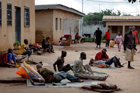 Patients in an open courtyard as part of their daily routines in Bouaké, Bouaké, Saint Camille,