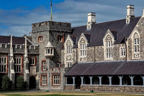 Christ's College with impressive Gothic architecture in Christchurch, Christchurch, Canterbury, New