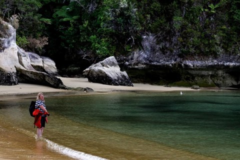 Picturesque corner of Anchorage Bay with calm waters and rock formations, zero
